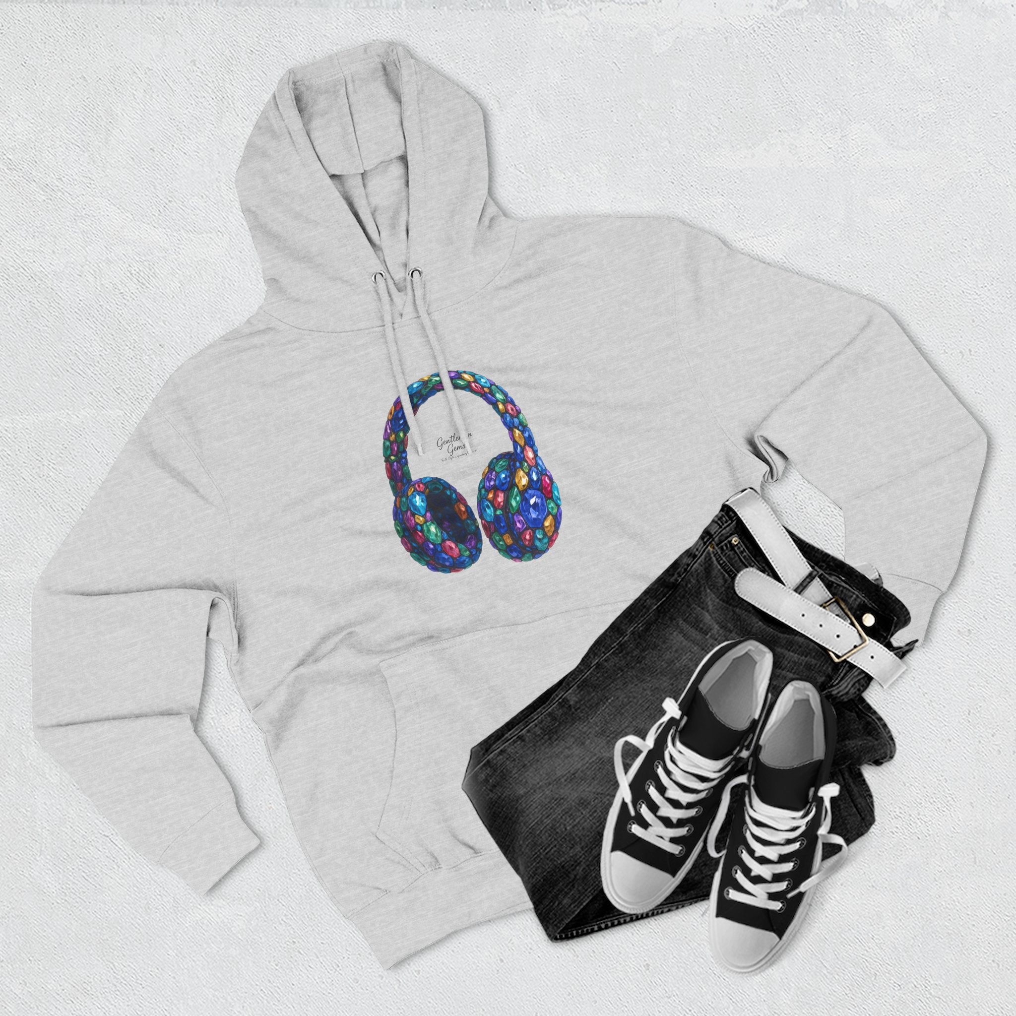 Gem Beats Colors Hoodie with Headphones Graphic, Gift for Music Lovers, Unisex Hoodie, Trendy Streetwear