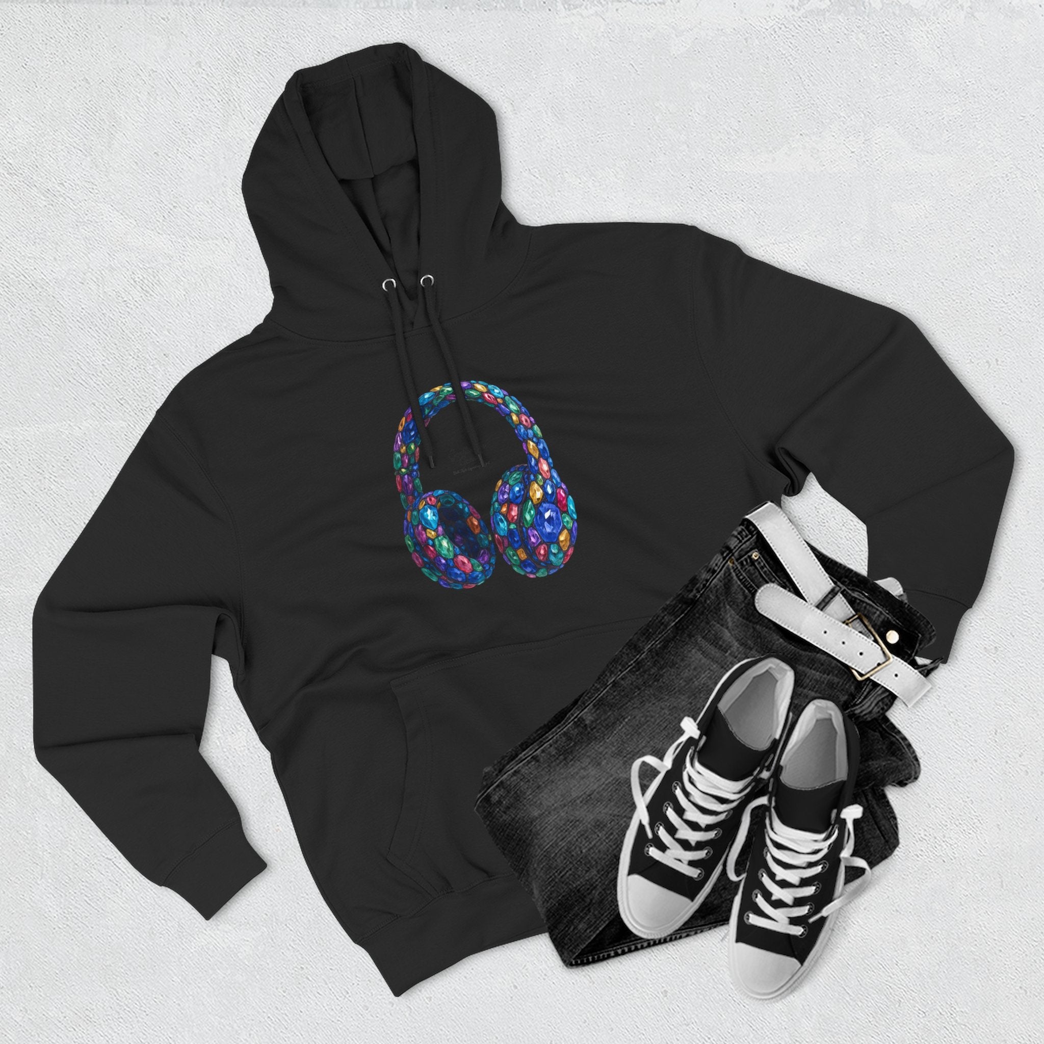Gem Beats Colors Hoodie with Headphones Graphic, Gift for Music Lovers, Unisex Hoodie, Trendy Streetwear